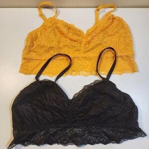 Set of 2 pink by Victoria's Secret lace bralettes black and yellow size L